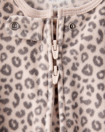 Baby Girl Leopard Print Loose Fit Long-Sleeve Sleep & Play Pajamas - Cream/Brown, 