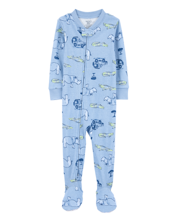 Baby Boy Safari Print Snug Fit Cotton Footie 1-Piece Pajamas - Blue, 