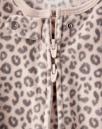 Baby Girl Leopard Print Loose Fit Long-Sleeve Sleep & Play Pajamas - Cream/Brown, 