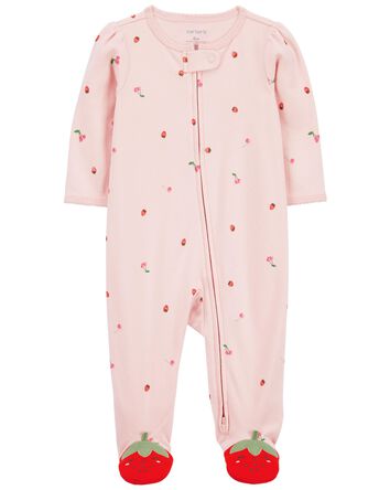 Baby Strawberry 2-Way Zip Cotton Sleep & Play Pajamas, 