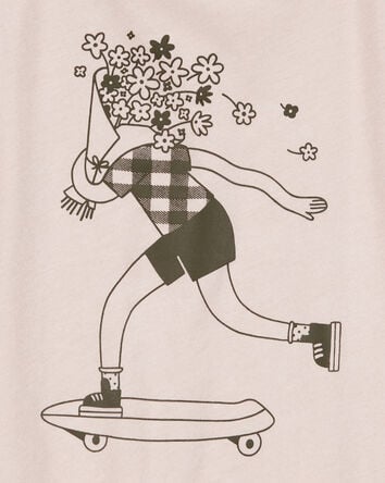 Kid Floral Skater Girl Graphic Tee - Tan, 