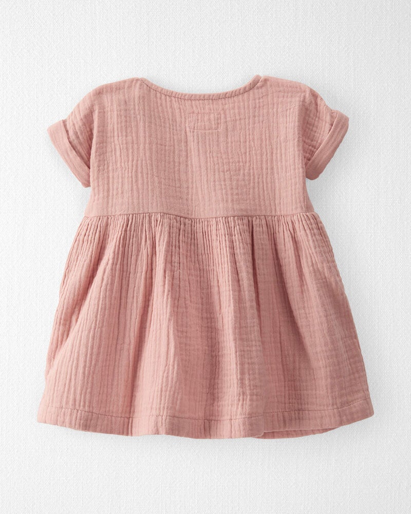 Baby Organic Cotton Gauze Dress in Pink, image 2 of 6 slides