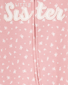 Baby Girl Little Sister 2-Way Zip Cotton Sleep & Play Pajamas - Pink, image 2 of 3 slides