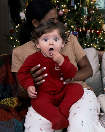 Baby My First Christmas Holiday Red Cotton Sleep & Play Pajamas - Red, 