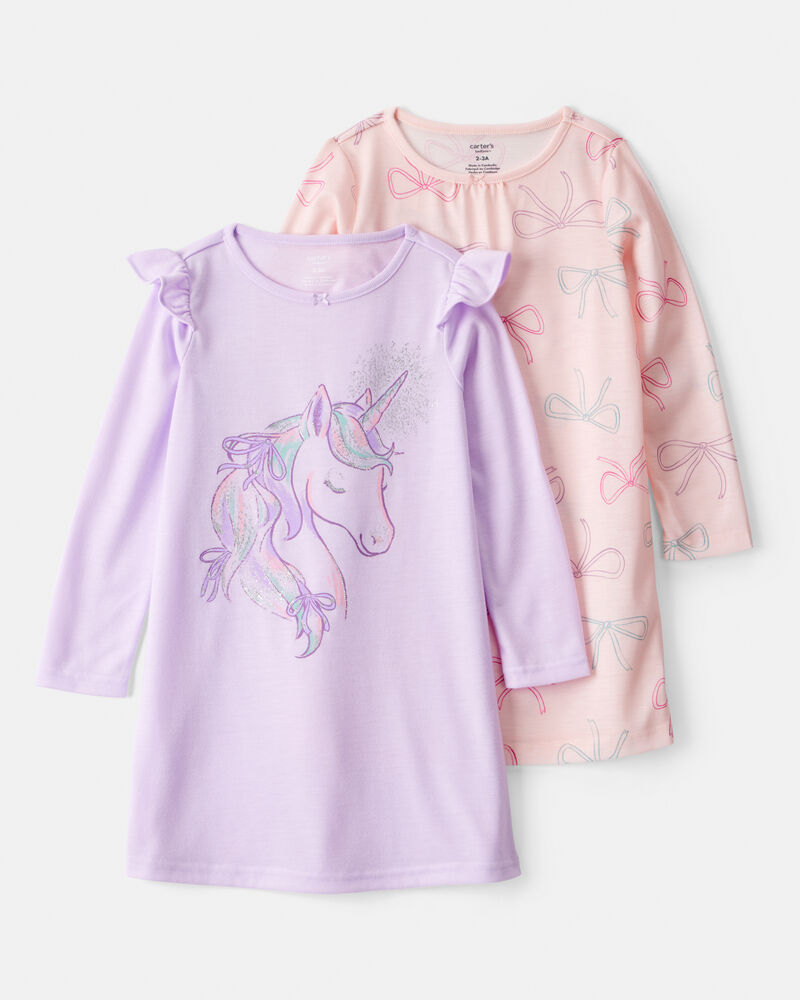 Girls 2-Pack Unicorn Nightgowns - Pink/Purple, image 1 of 4 slides