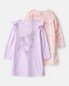 Girls 2-Pack Unicorn Nightgowns - Pink/Purple, image 1 of 4 slides