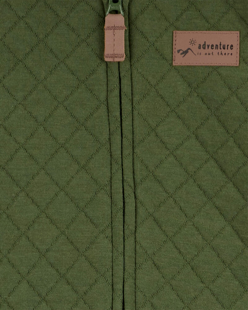 Baby Hooded Quilted Long-Sleeve Jumpsuit - Green, image 2 of 3 slides