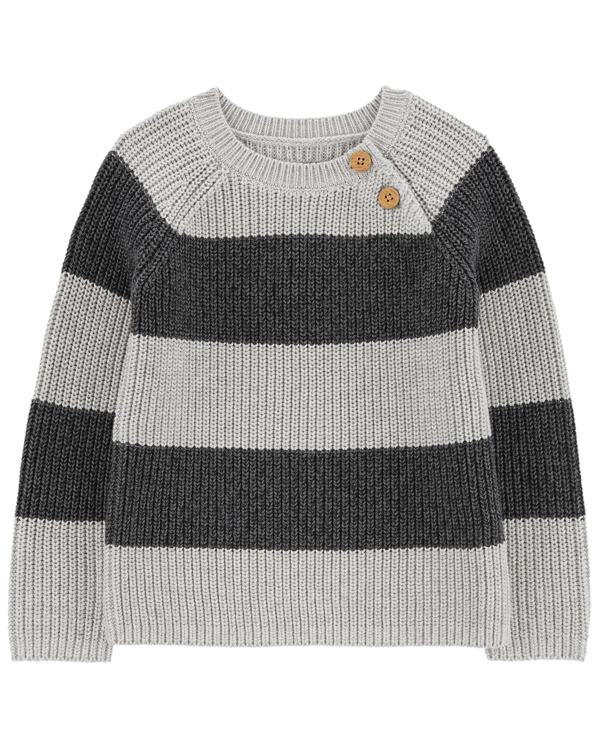 Grey Toddler Crewneck Cable Knit Striped Sweater