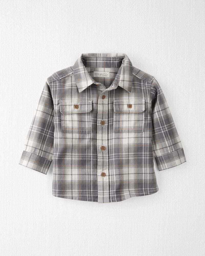 Baby Organic Cotton Herringbone Button-Front Shirt in Plaid, image 1 of 4 slides