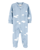 Baby Boy Cloud Print 2-Way Zip Cotton Sleep & Play Pajamas - Blue, image 1 of 3 slides