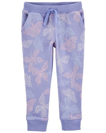 Toddler Butterfly Print Pull-On Fleece Pants, 