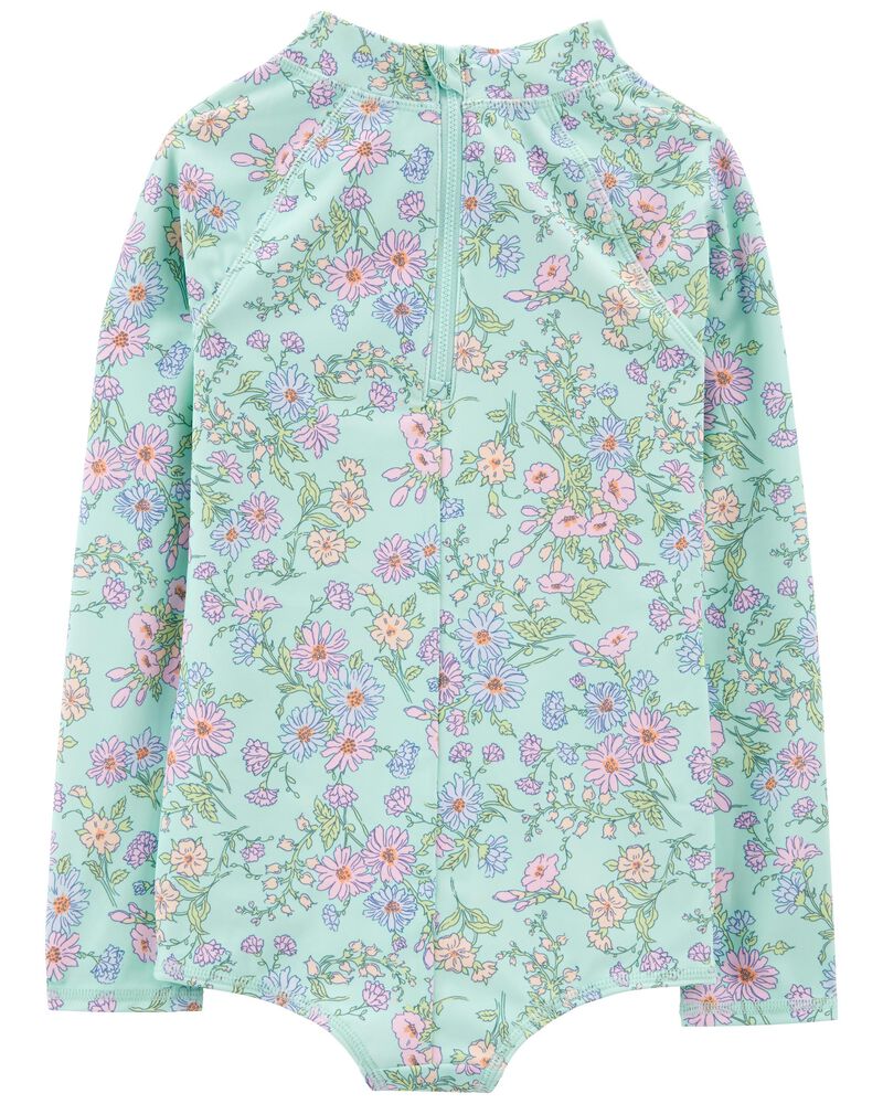 Kid 1-Piece Floral Print Swim Rashguard, image 2 of 4 slides