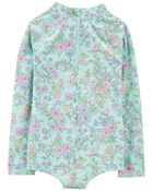 Kid 1-Piece Floral Print Swim Rashguard, image 2 of 4 slides