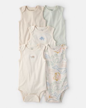 Baby 5-Pack Sleeveless Multipack Animal Bodysuits - Cream, 