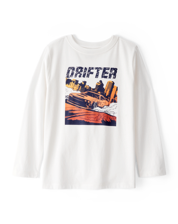Kid Drifter Car Long-Sleeve Graphic Tee - White, 