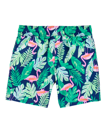Boys Tropical Print Swim Trunks, 