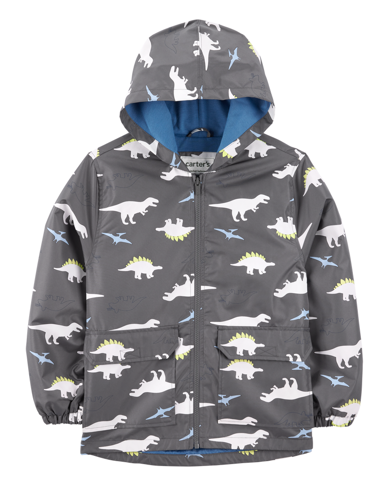 Dinosaur Color Changing Rain Jacket - Grey, image 1 of 6 slides