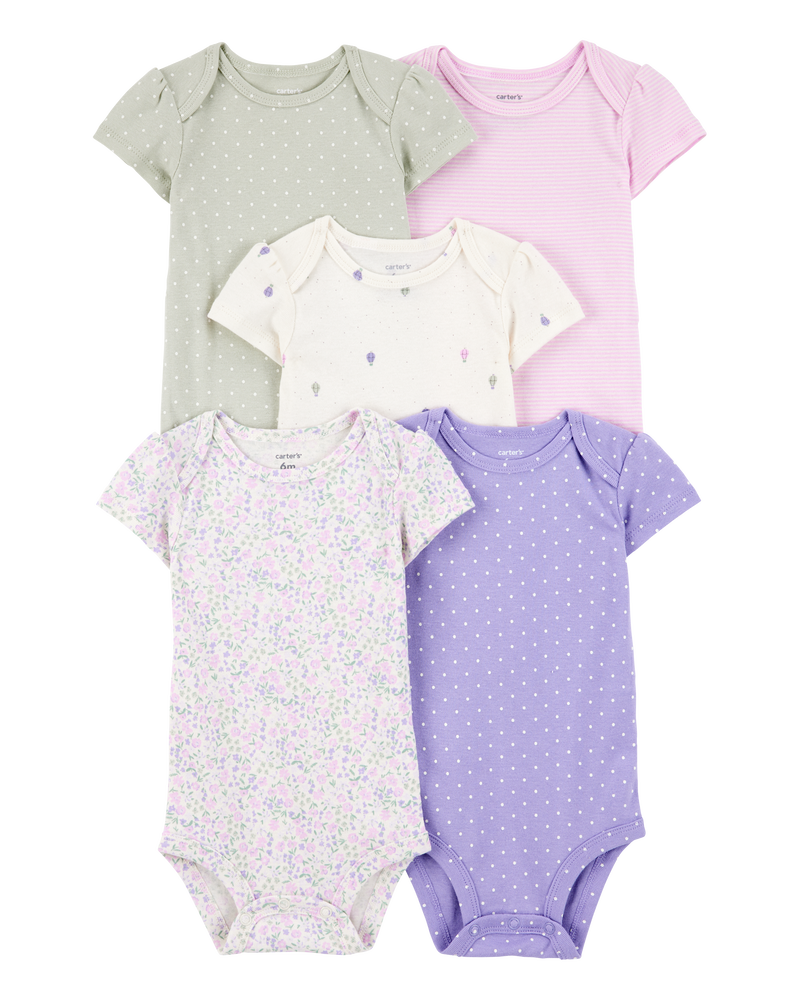 Baby 5-Pack Floral Polka Dot Short-Sleeve Bodysuits, image 1 of 7 slides