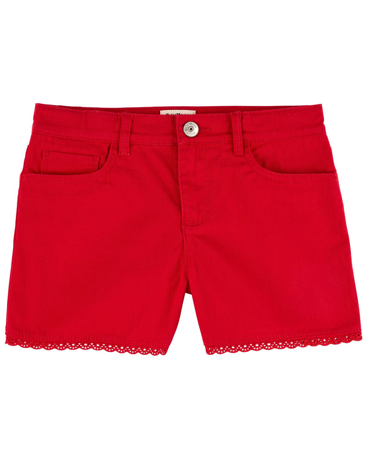Red Kid Lace Hem Denim Shorts