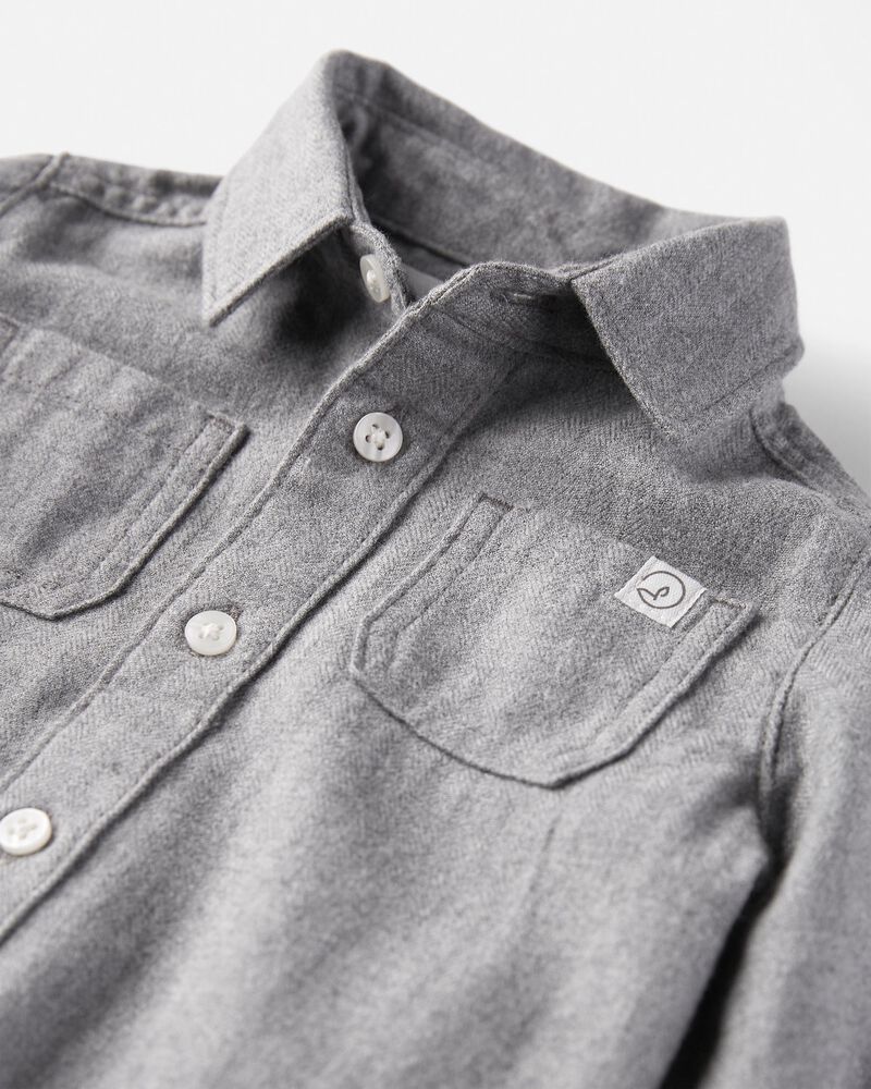 Baby Organic Cotton Herringbone Button-Front Shirt, image 2 of 4 slides