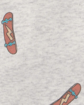 Boys Skateboard Cotton Short-Sleeve Snug Fit 4-Piece Pajama Set - Green/Brown, 