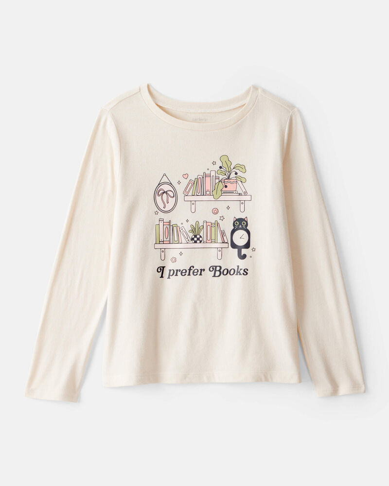 Girls I Prefer Books Long-Sleeve Graphic Tee - White, image 1 of 3 slides