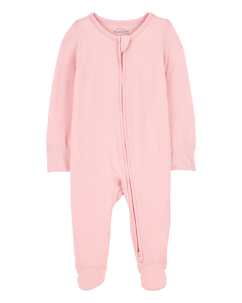 Baby Girl Solid 2-Way Zip PurelySoft Sleep & Play Pajamas - Pink, image 1 of 6 slides