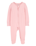 Baby Girl Solid 2-Way Zip PurelySoft Sleep & Play Pajamas - Pink, image 1 of 6 slides