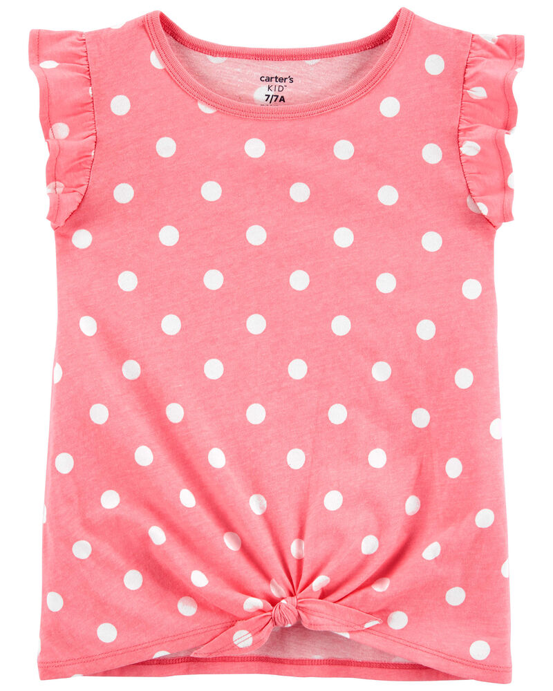 Kid Polka Dot Tie-Front Jersey Tee, image 1 of 3 slides