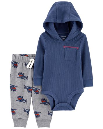 Baby 2-Piece Thermal Hooded Bodysuit Pant Set, 