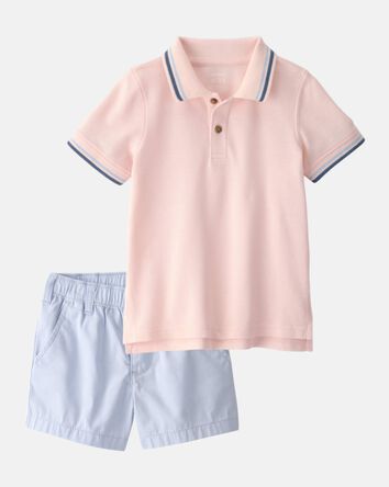 Toddler Boy 2-Piece Polo Shirt & Short Set - Coral/Blue, 
