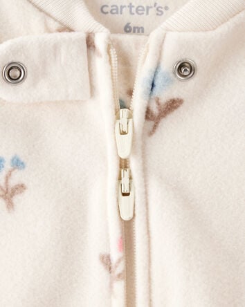 Baby Girl Floral Print Loose Fit Long-Sleeve 2-Way Zip Sleep & Play - Cream, 