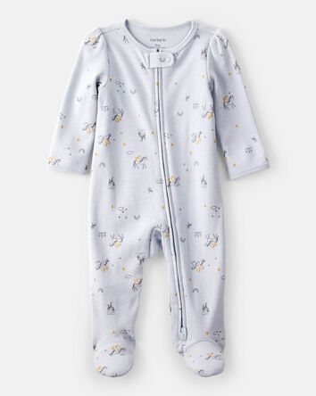 Baby Girl Unicorn Star Print 100% Cotton Long-Sleeve 2-Way Zip Sleep & Play - Blue, 