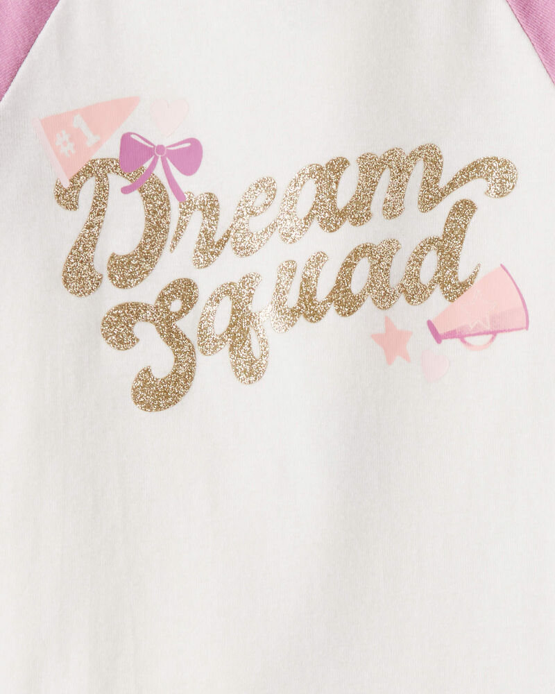Girls Cheerleading Print 100% Cotton Long-Sleeve 4-Piece Pajamas - White/Pink, image 3 of 5 slides