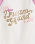 Girls Cheerleading Print 100% Cotton Long-Sleeve 4-Piece Pajamas - White/Pink, image 3 of 5 slides
