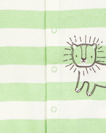 Baby Lion Striped Short-Sleeve Romper -Green, 
