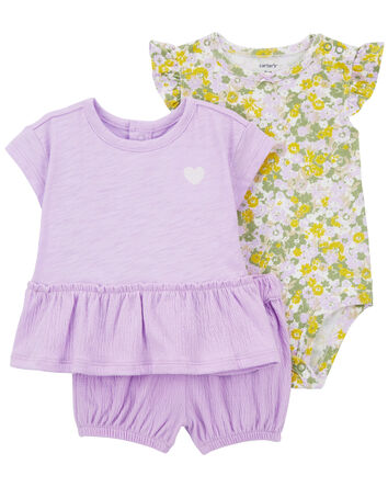 Baby 3-Piece Floral Crinkle Jersey Little Short Set, 
