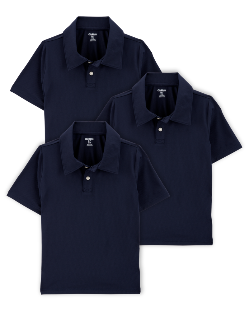 Kid 3-Pack Active Uniform Polo Shirts in Moisture Wicking BeCool™ Fabric - Navy, image 1 of 3 slides