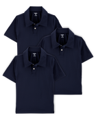 Kid 3-Pack Active Uniform Polo Shirts in Moisture Wicking BeCool™ Fabric - Navy, image 1 of 3 slides