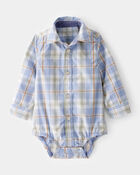 Baby Poplin Plaid Button-Front Long-Sleeve Bodysuit, image 1 of 4 slides