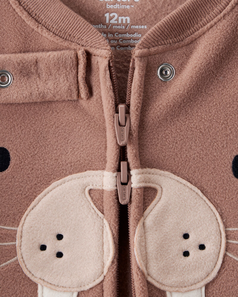Baby Boy Walrus Loose Fit 2-Way Zip 1-Piece Pajamas - Brown, image 3 of 5 slides