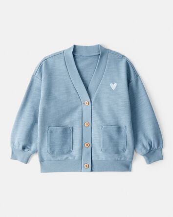 Toddler Girl Heart Cotton Long-Sleeve Cardigan Sweater - Blue, 