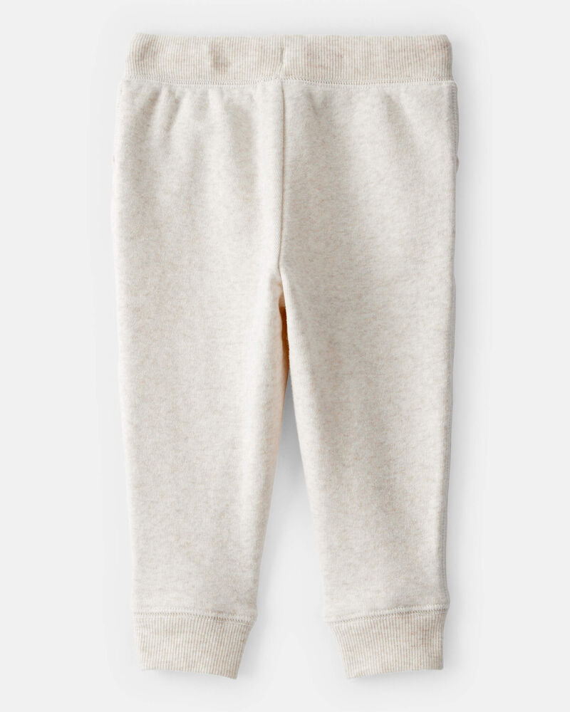 Baby Girl Solid Fleece Drawstring Joggers - Oatmeal, image 2 of 4 slides