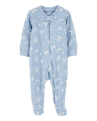Baby Girl Floral 2-Way Zip Cotton Sleep & Play Pajamas - Blue, image 1 of 3 slides