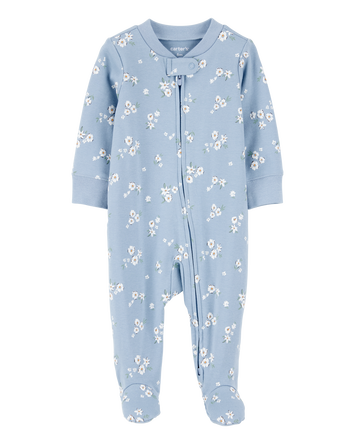 Baby Girl Floral 2-Way Zip Cotton Sleep & Play Pajamas - Blue, 