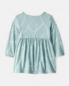 Baby Girl Heart Print Long Sleeve Cotton Dress - Green, image 2 of 4 slides