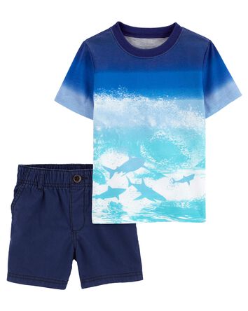 Baby 2-Piece Beach Print Ombre Tee & Stretch Chino Shorts Set
, 