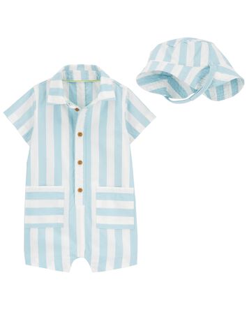 Baby 2-Piece Striped Romper & Hat Set, 