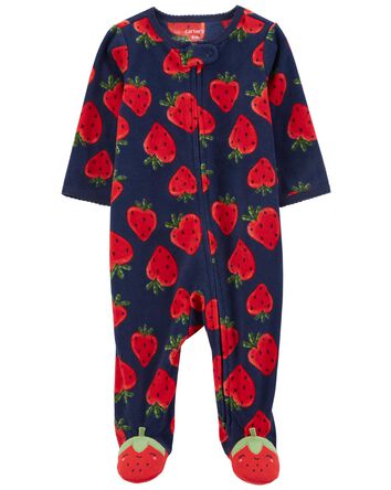 Baby Strawberry Zip-Up Fleece Sleep & Play Pajamas, 