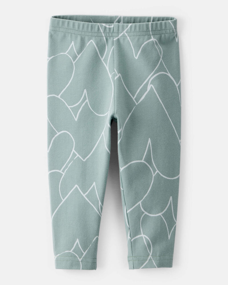 Baby Girl Cotton Heart Stretch Leggings - Green, image 1 of 4 slides